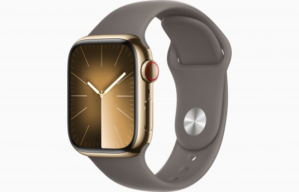 Apple Watch Series 9 GPS + Cellular Gold Stainless Steel Case with Clay Sport Band
