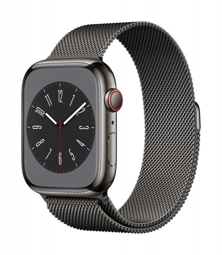 Apple Watch Series 8 GPS + Cellular Graphite Stainless Steel Case with Graphite Milanese Loop | Unicorn Store