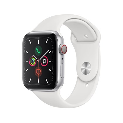 Apple Watch Series 5 GPS + Cellular 44mm Silver Aluminium Case with White Sport Band - S/M & M/L