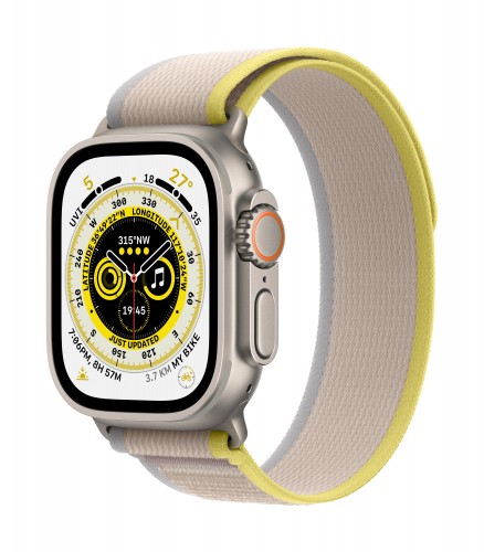 Apple Watch Ultra GPS + Cellular, 49mm Titanium Case with Yellow/Beige Trail Loop - M/L | Unicorn Store