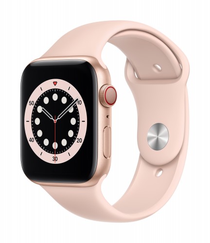 Apple Watch Series 6 GPS + Cellular, 44mm Gold Aluminium Case with Pink Sand Sport Band - Regular | Unicorn Store