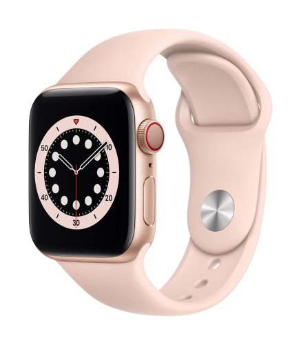 Apple Watch Series 6 GPS + Cellular, 40mm Gold Aluminium Case with Pink Sand Sport Band - Regular | Unicorn Store