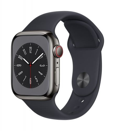 Apple Watch Series 8 GPS + Cellular 45mm Graphite Stainless Steel Case with Midnight Sport Band - Regular | Unicorn Store