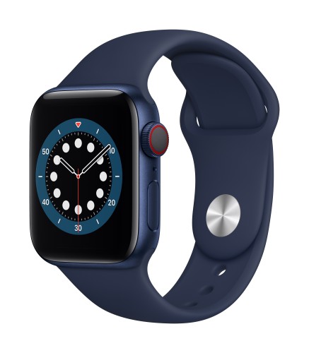 Apple Watch Series 6 GPS + Cellular, 40mm Blue Aluminium Case with Deep Navy Sport Band - Regular | Unicorn Store