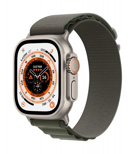 Apple Watch Ultra GPS + Cellular, 49mm Titanium Case with Green Alpine Loop - Medium | Unicorn Store