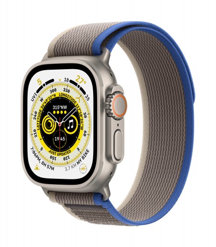 Apple Watch Ultra GPS + Cellular, 49mm Titanium Case with Blue/Gray Trail Loop - M/L | Unicorn Store